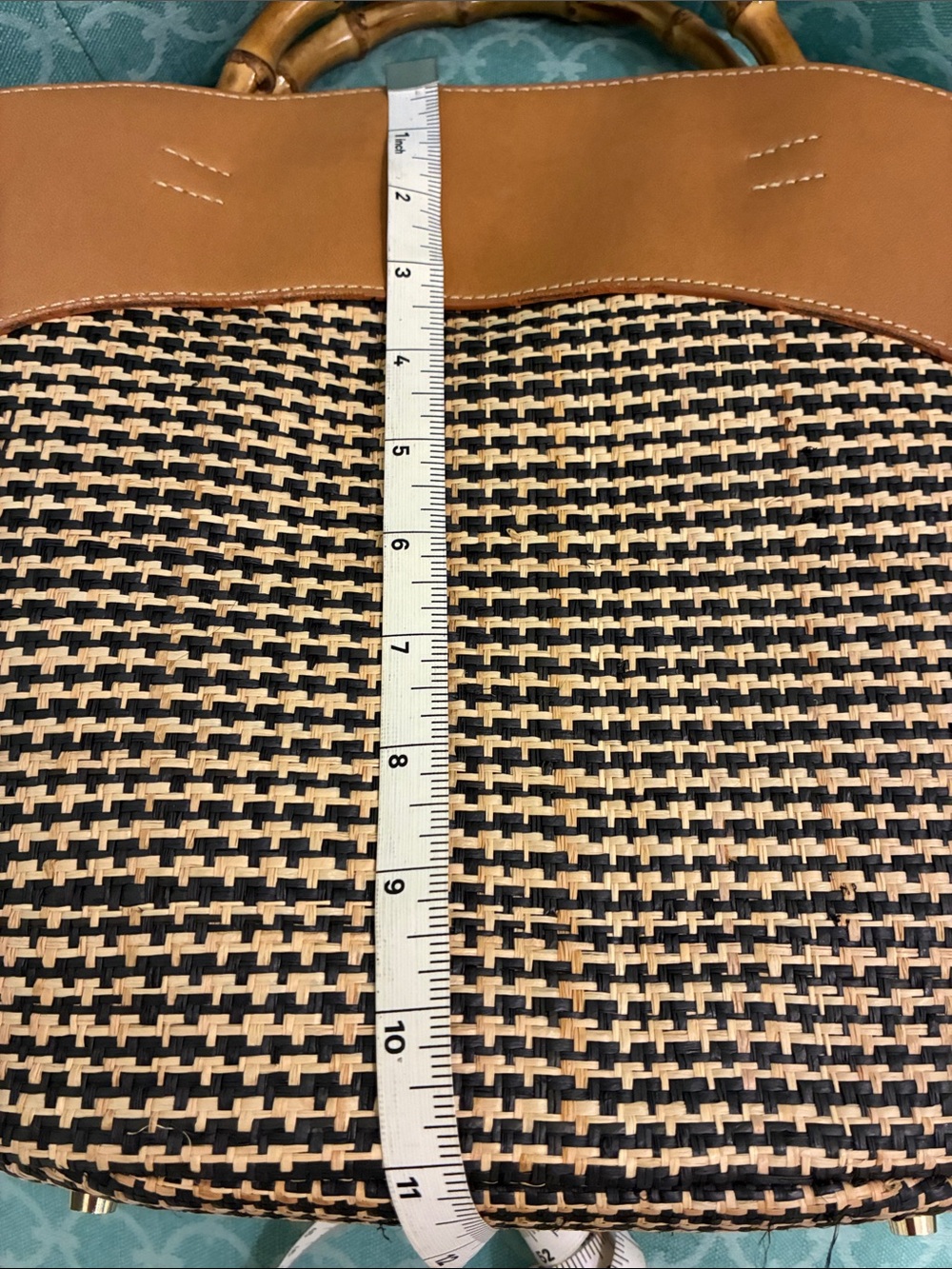 J McLaughlin Tan Woven Tote with Bamboo Handles - Designer Style - Picture 11 of 11